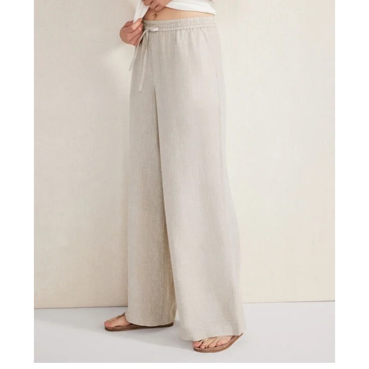Nwot Talbots Womens Linen Drawstring Wide Leg Pants 8 Natural Coastal Minimalist
